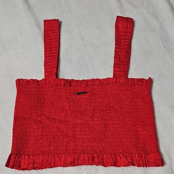 Billabong Tops - Bop Bop Red Smocked Crop Top